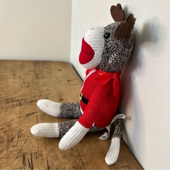 Christmas Holiday Festive Reindeer Santa Sock Monkey Plush Stuffed Animal Toy 10 - Picture 3 of 7